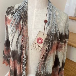 XCVI crotcheted long cover up shawl NWT boutique sweater cardigan small